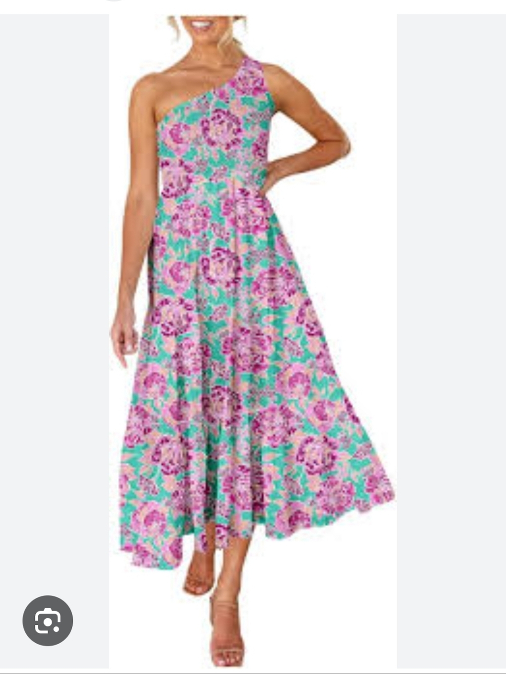 One-Shoulder Pink Floral Midi Dress